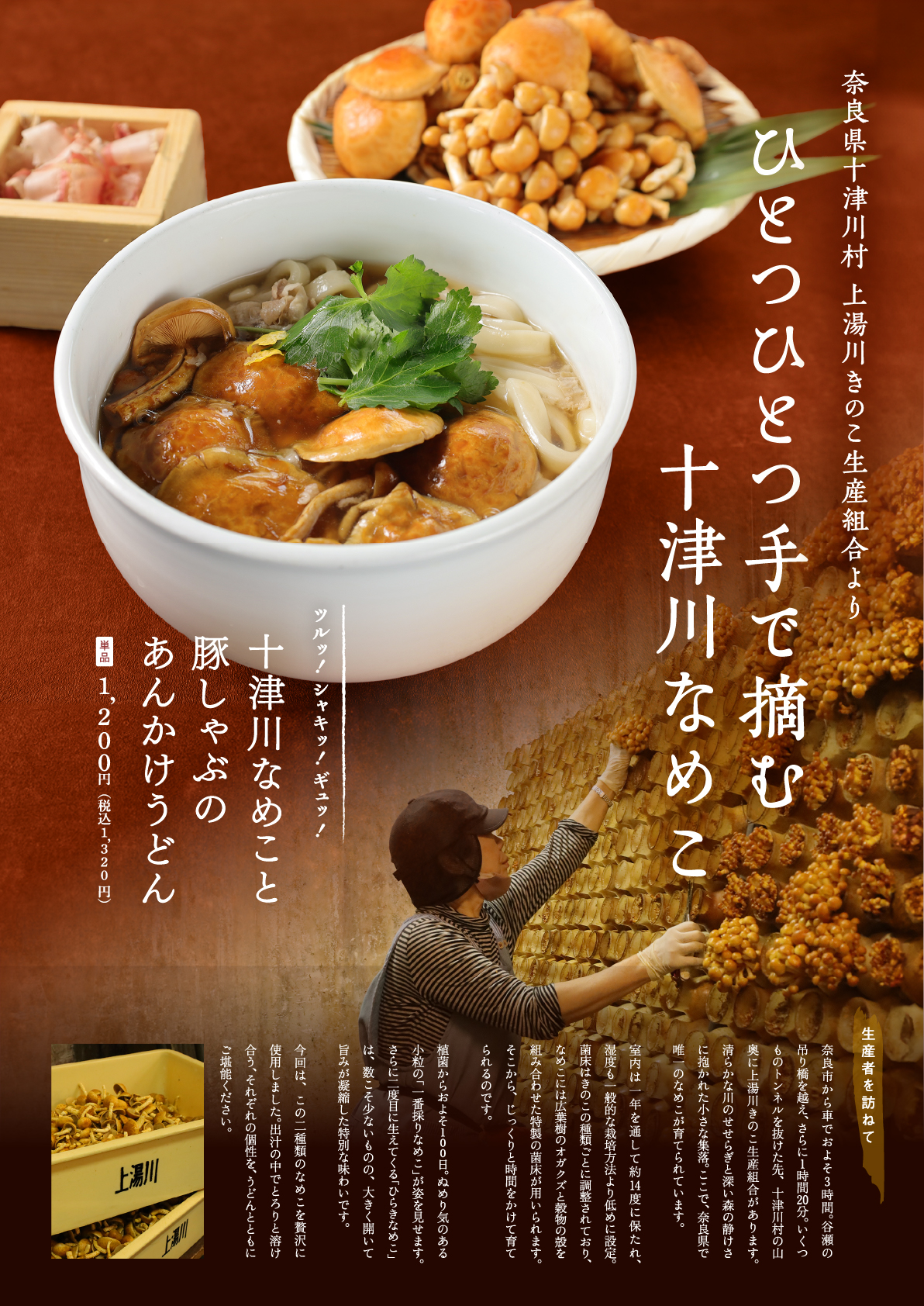 杵の音　十津川のなめこと豚しゃぶのあんかけうどん　秋限定